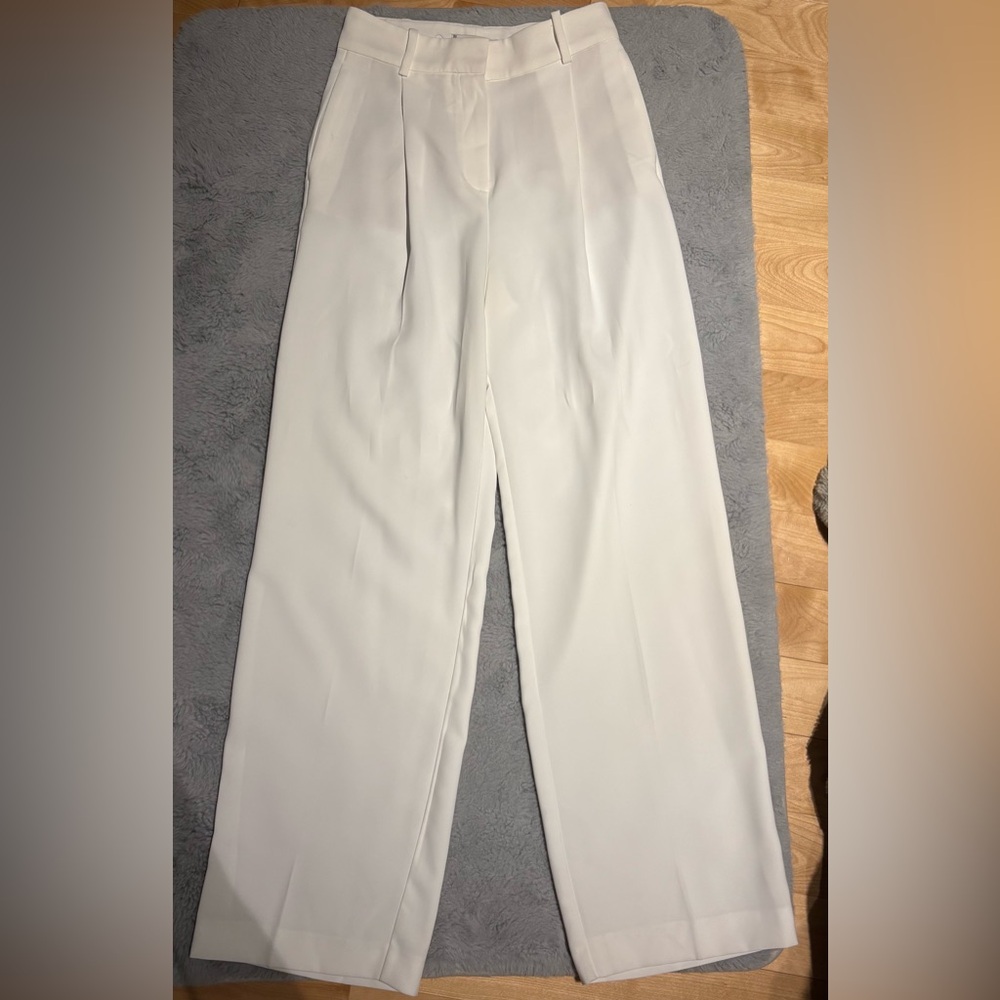 Mango White High-Waisted Trousers